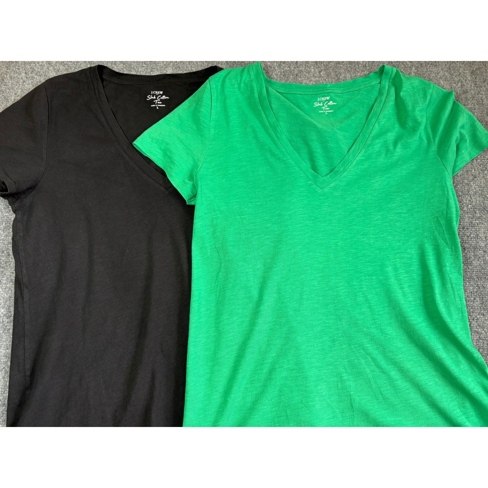 2 Pack J.Crew Slub Cotton V-Neck T-Shirt Bundle Black & Green Large Short Sleeve